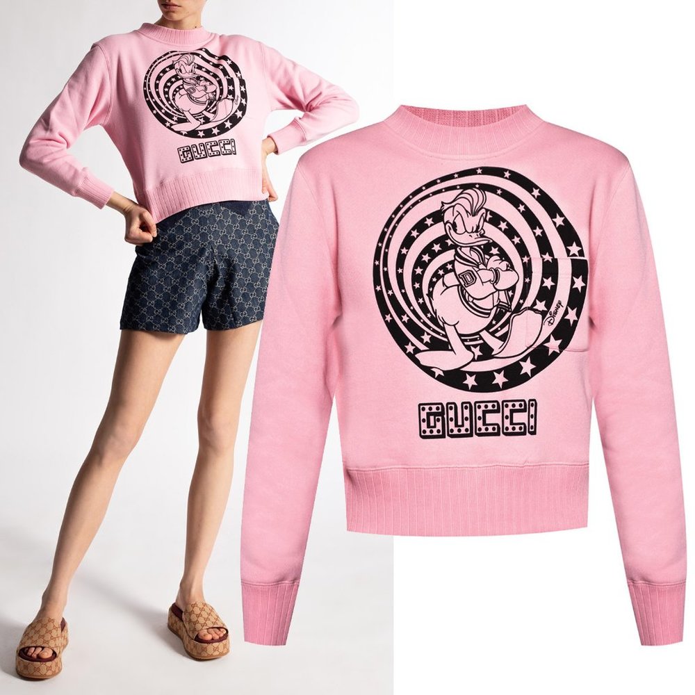 GUCCI SWEATSHIRT DISNEY DONALD DUCK PINK COTTON CREWNECK TOP sz S SMALL